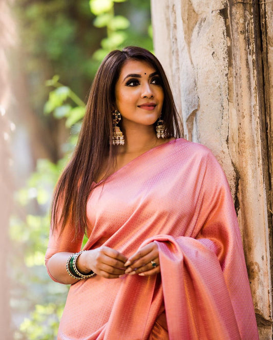 Sarees | Peach Colour Designer Saree With Matching Blouse | Freeup